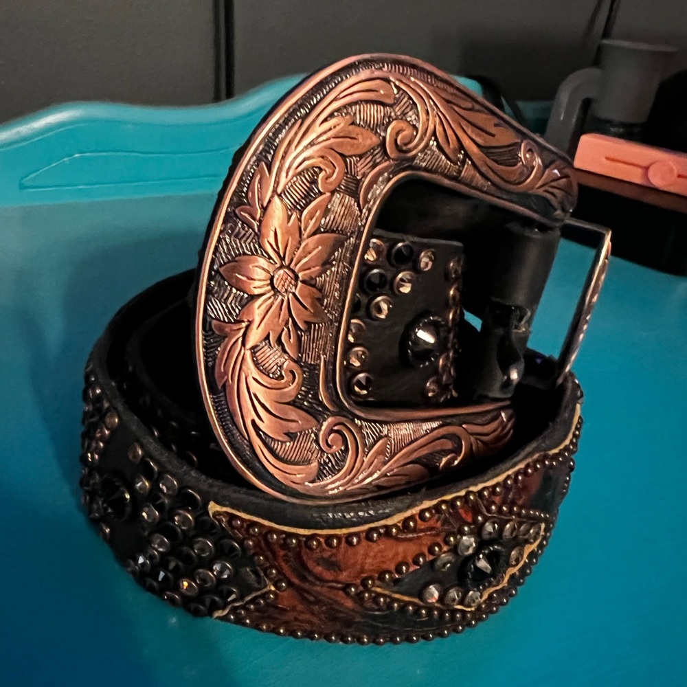 Authentic black and brown leather Swarovski crystals